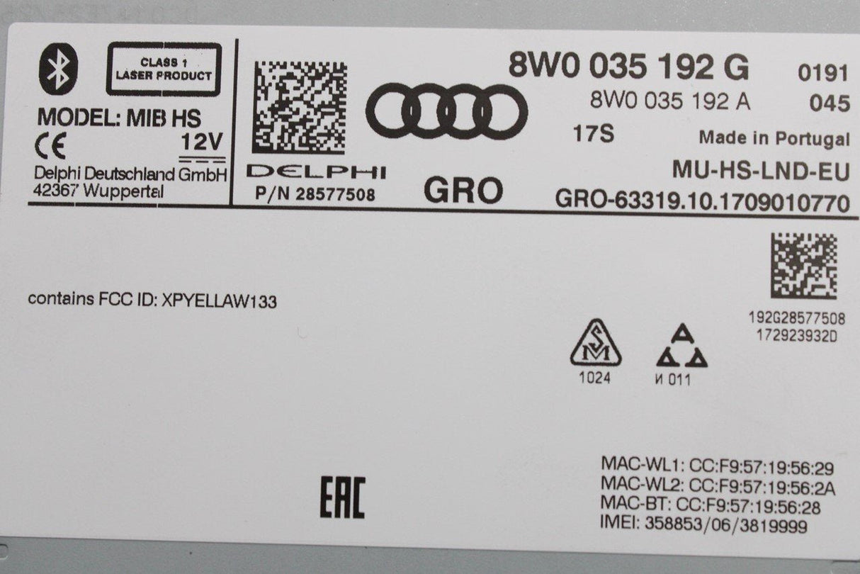 Audi S4 S5 Q5 RS5 multimedia navigation MIB DAB head unit 8W0035192G