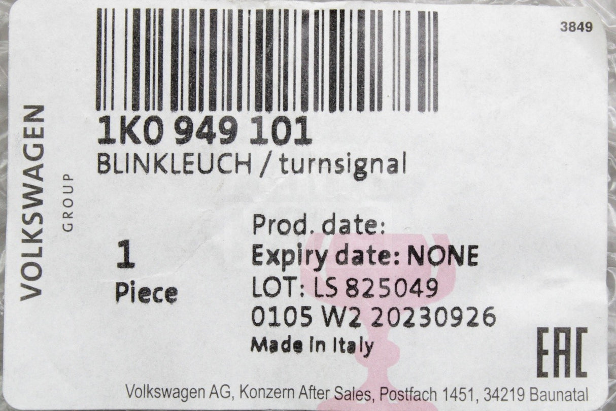 VW Golf Passat Skoda SEAT 03-14 wing mirror indicator (left) 1K0949101