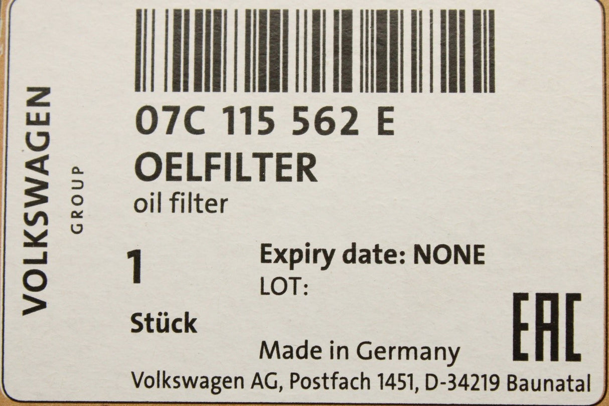 VW Phaeton Touareg 7L Audi A8 S8 6.0 6.3 oil filter element 07C115562E