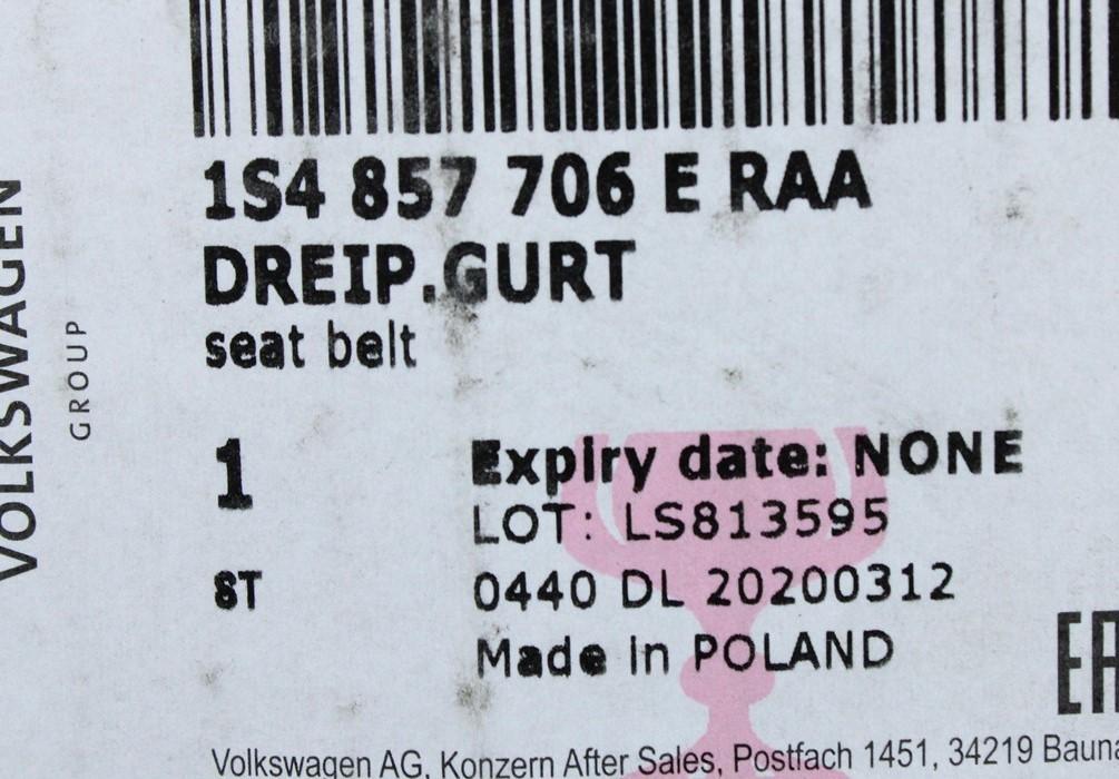 VW Up! Skoda Citigo SEAT Mii right front seat belt 5 door 1S4857706E RAA