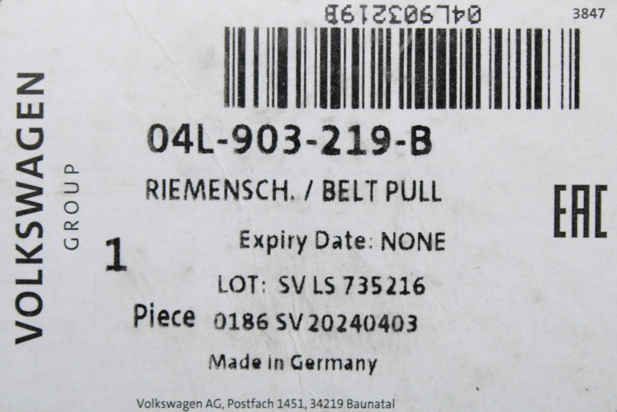 VW Golf MK7 2013-2016 alternator freewheel clutch belt pulley 04L903219B
