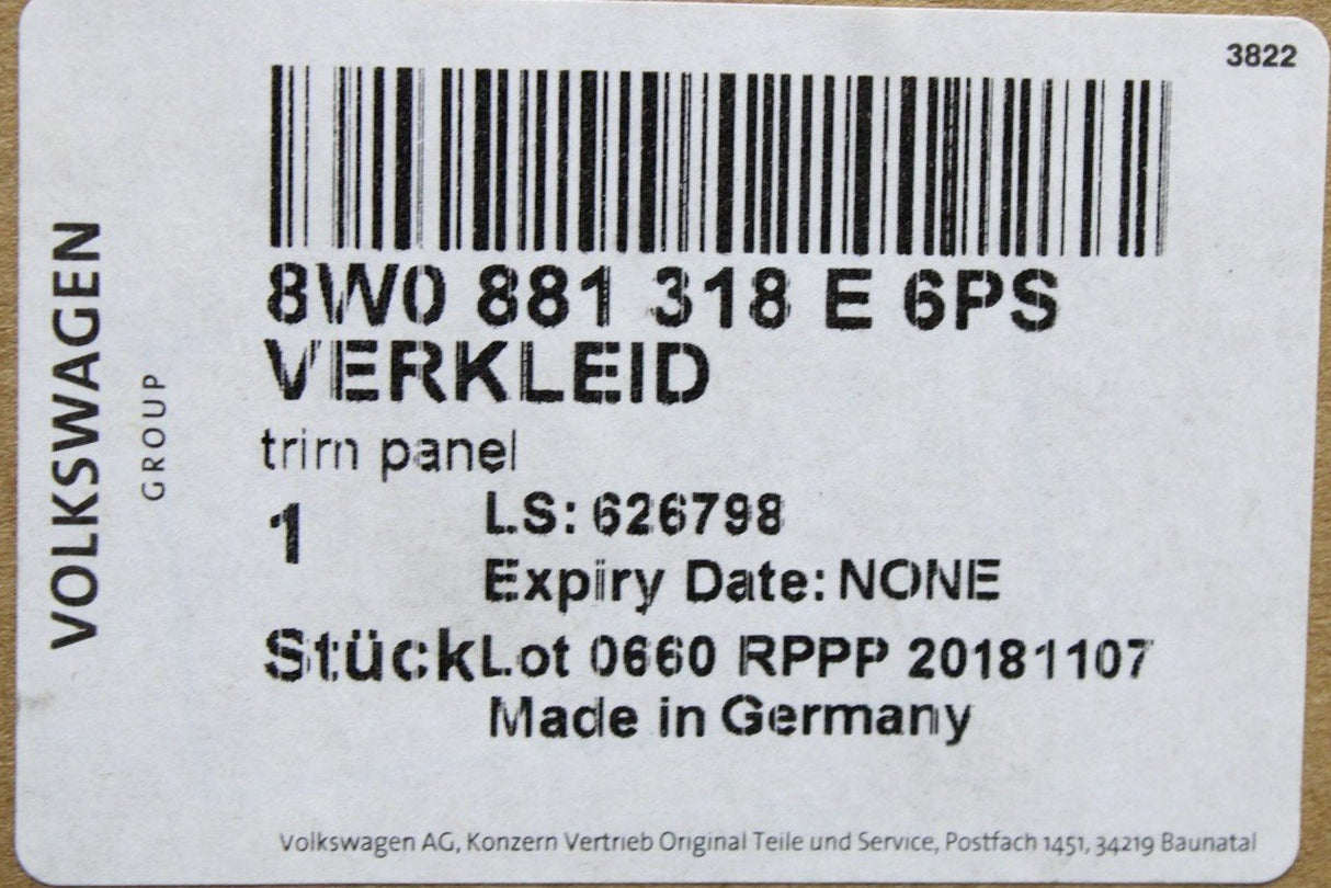 Audi TT TTS 15-21 seat back trim in black (right, right) 8W0881318E 6PS