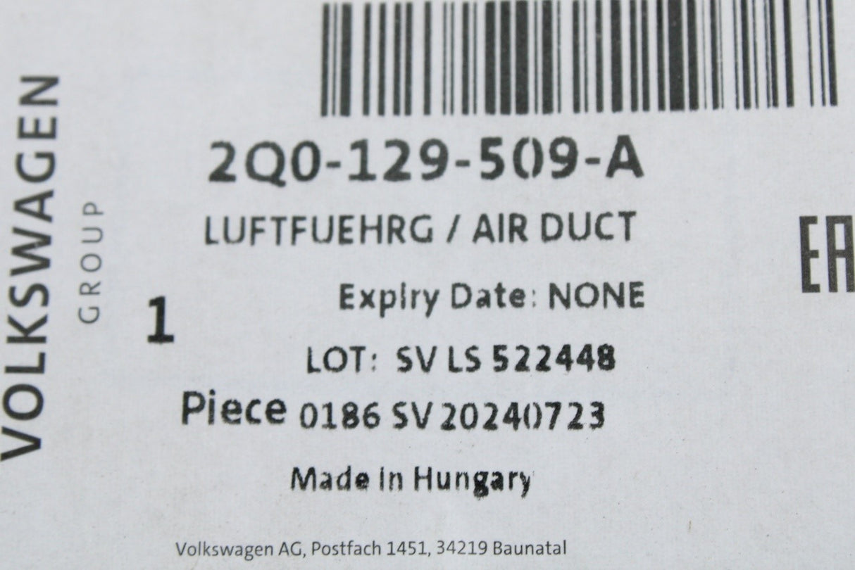 VW Polo AW Audi A1 SEAT 1.0 1.5 2.0 TFSI air intake duct 2Q0129509A