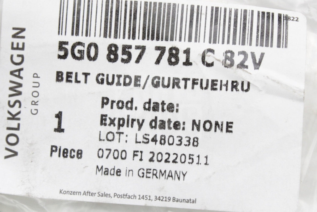 VW Golf MK8 SEAT CUPRA Ateca rear centre seat belt guide 5G0857781C 82V