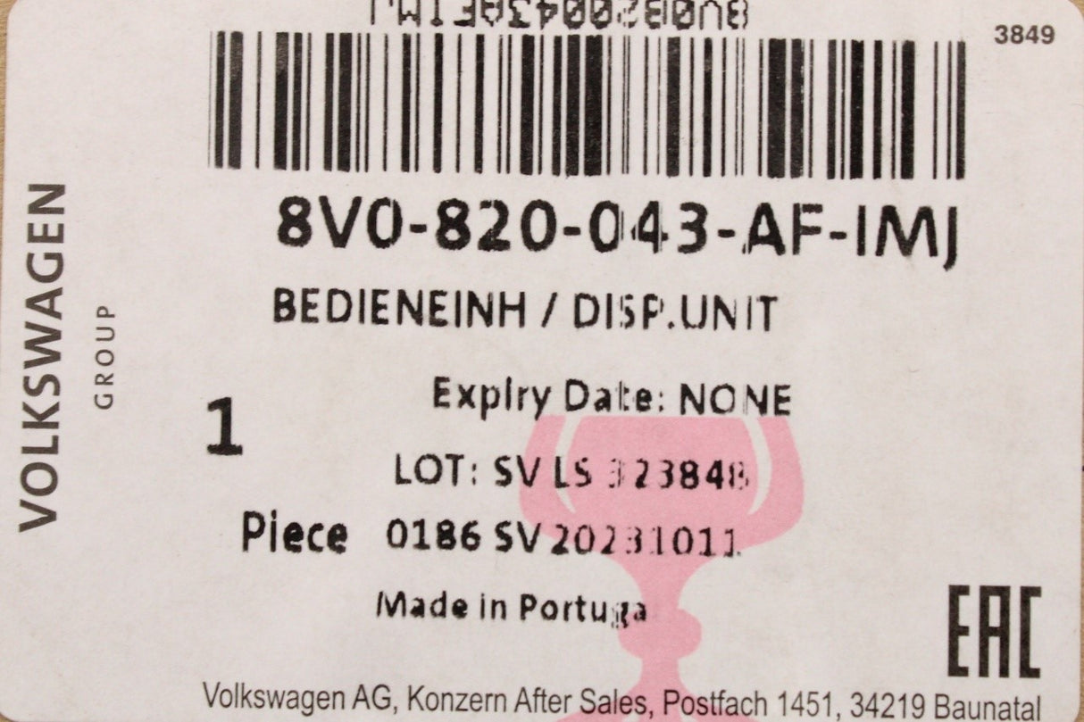 Audi A3 S3 RS3 8V 2013-20 heater controls display panel 8V0820043AF IMJ