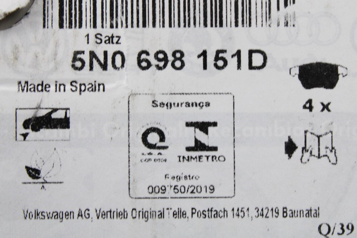 VW Tiguan 08-16 Audi Q3 12-18 front brake pads set (312mm) 5N0698151D