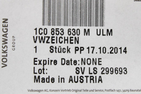 VW Beetle 2006-2010 rear boot emblem badge (black/chrome) 1C0853630M ULM