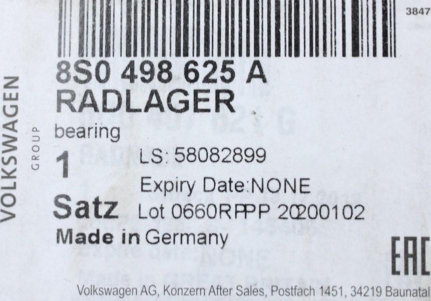 VW Golf Audi A3 Skoda SEAT Leon wheel bearing 85mm (front) 8S0498625A