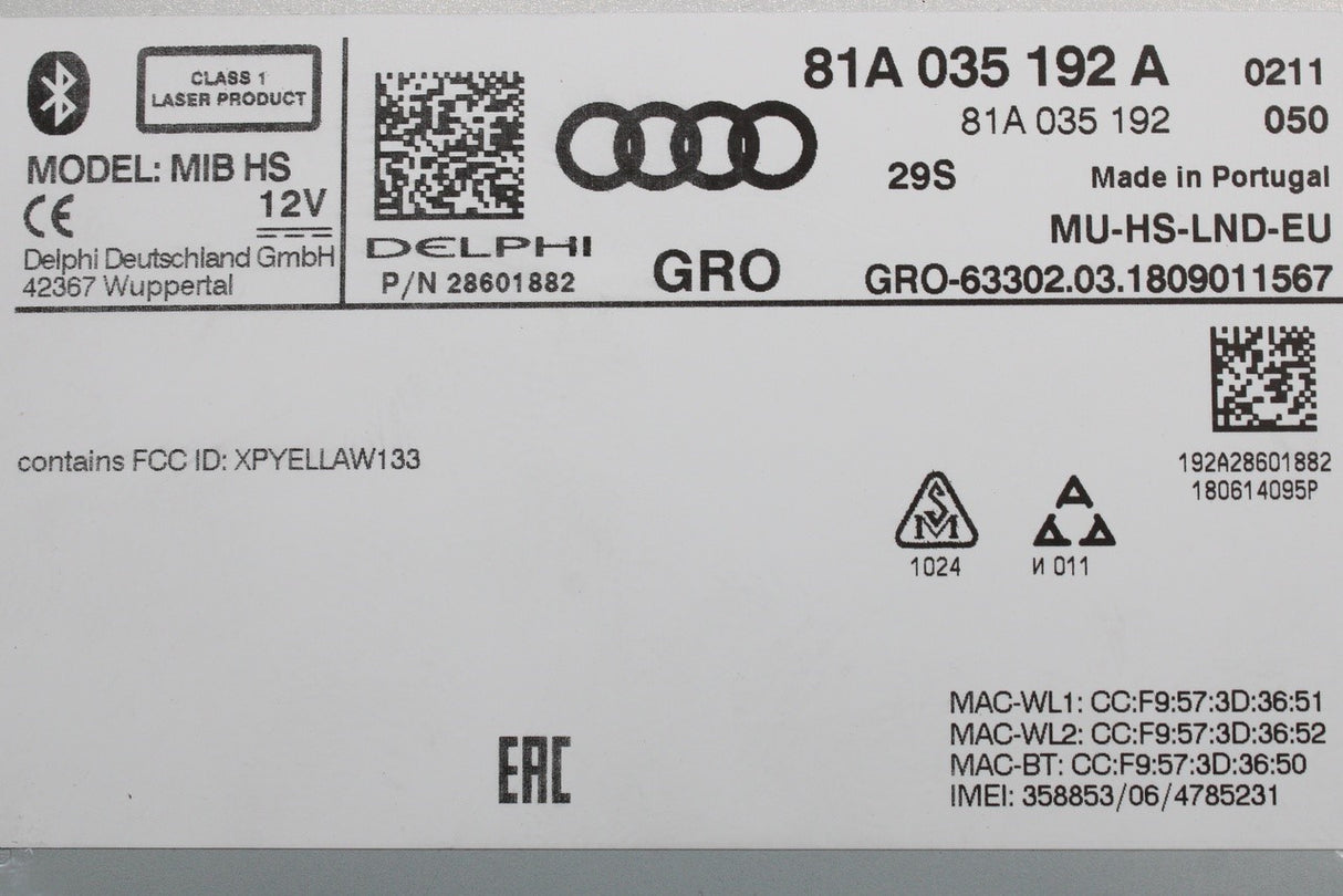 Audi A3 S3 RS3 2017-20 Q2 multimedia control unit (MIB high) 81A035192A