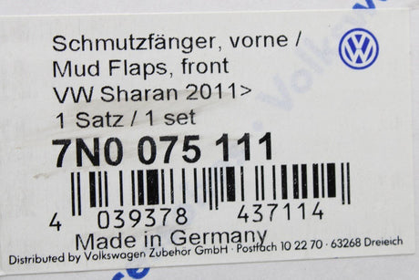 VW Sharan 2011-on accessory mud flaps set (front) 7N0075111