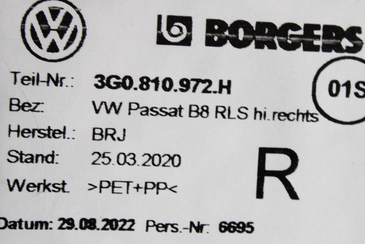 VW Passat B8 2015-on wheel housing arch liner (rear right) 3G0810972H