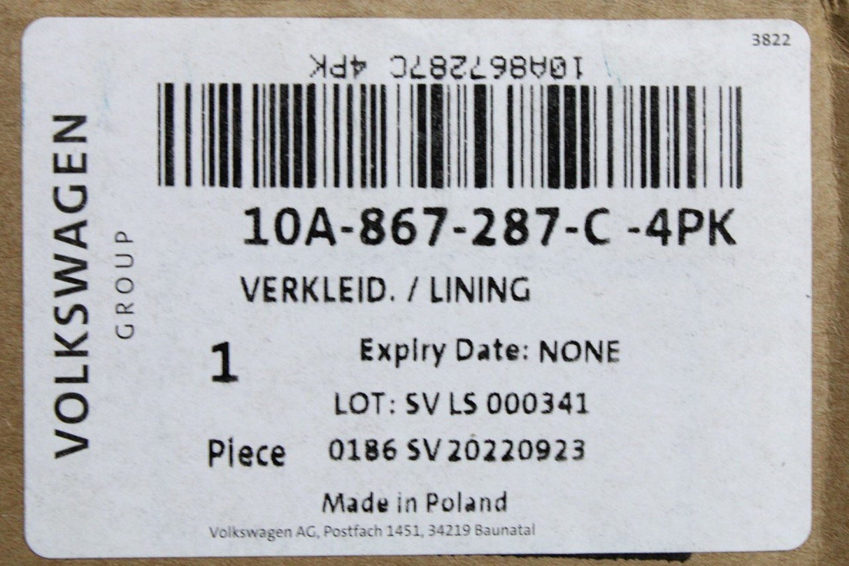 VW ID.3 2020-on C pillar trim black (upper left) 10A867287C 4PK