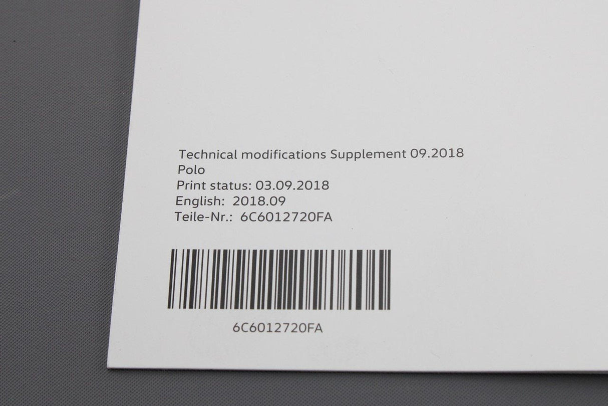 VW Polo AW Child seat technical specification booklet 6C6012720FA