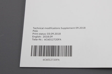 VW Polo AW Child seat technical specification booklet 6C6012720FA