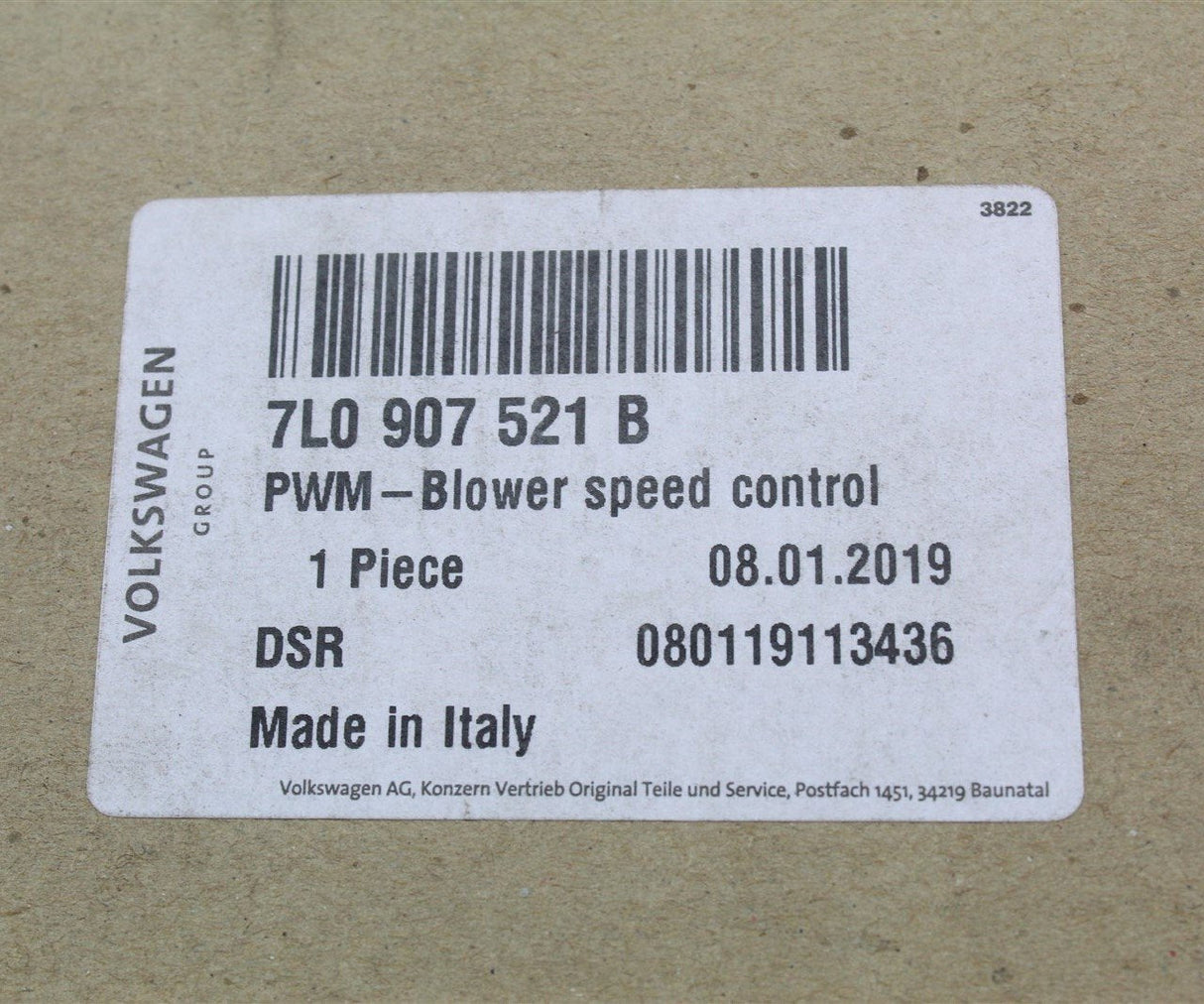 VW Amarok Transporter Touareg Audi Q7 Heater blower resistor 7L0907521B