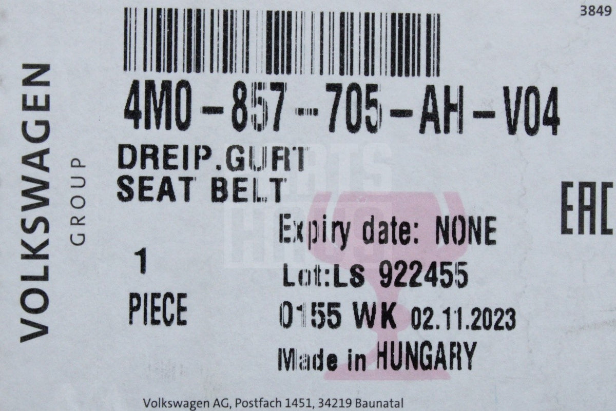 Audi Q7 2016-on RHD front passenger seat belt (left) 4M0857705AH V04