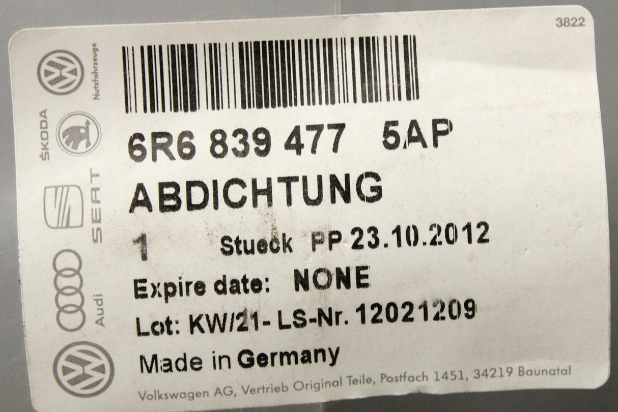 VW Polo 6C 10-17 window aperture seal (rear outer left) 6R6839477 5AP