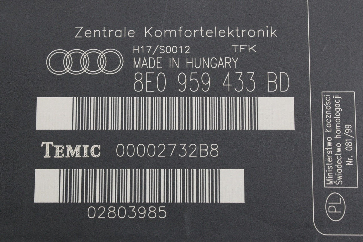 Audi A4 S4 2001-2005 convenience system control module 8E0959433BD
