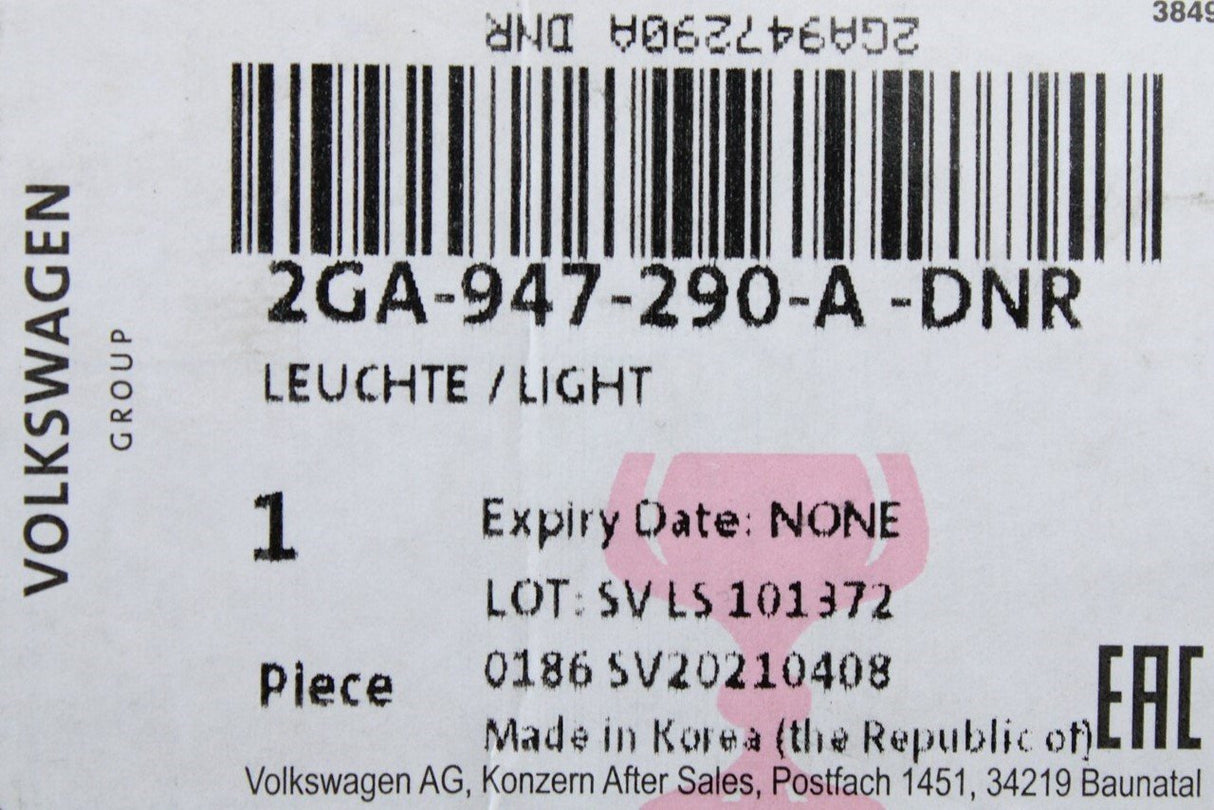 VW Polo T-Roc T-Cross interior roof reading light (rear) 2GA947290A DNR