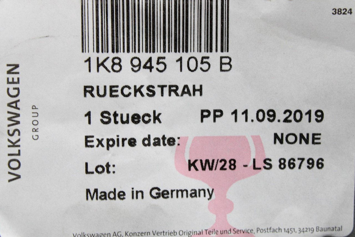 VW Scirocco 2009-2018 rear bumper reflector (left) 1K8945105B