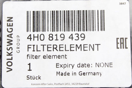 Audi A6 S6 A7 S7 A8 RS6 RS7 cabin pollen filter element 4H0819439