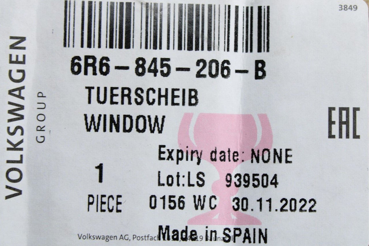 VW Polo 6R 6C 2010-2018 door window glass (rear right) 6R6845206B