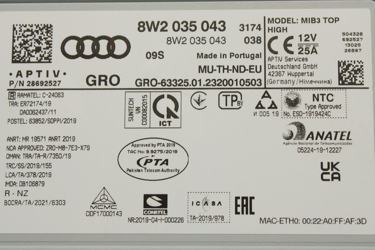 Audi A4 S4 Avant 2016-on central computer control unit 8W2035043