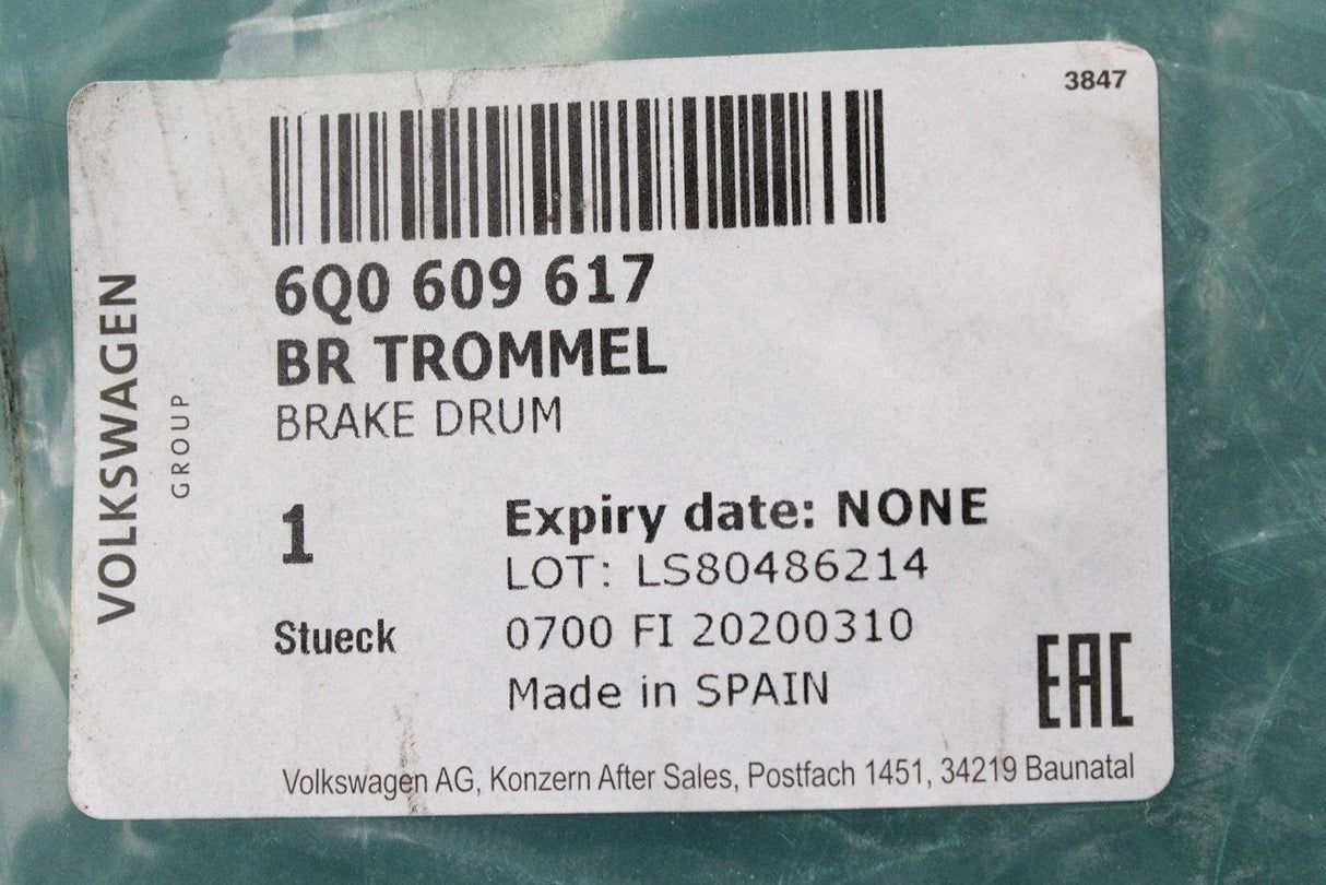 VW Polo 9N 9N3 6R 6C Audi A2 Skoda SEAT rear brake drums (x2) 6Q0609617