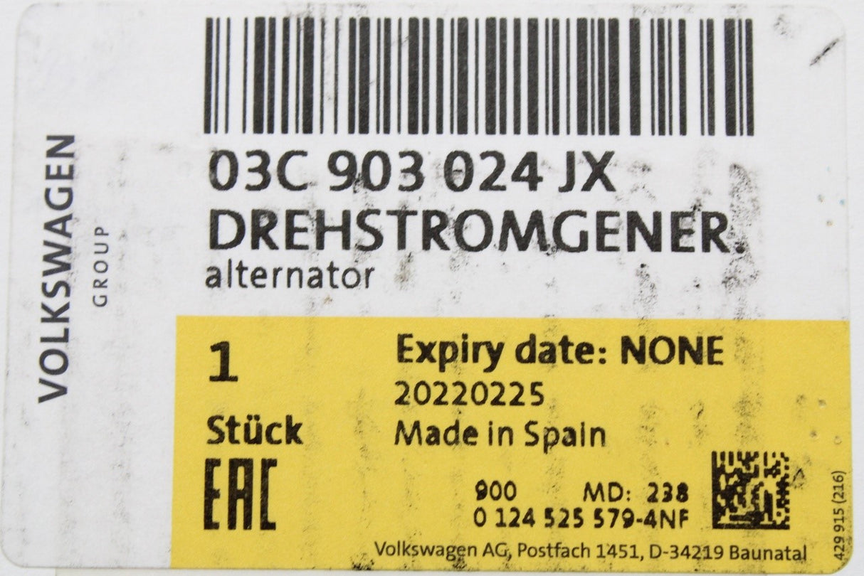 VW Golf Audi A3 8P Skoda SEAT 1.4 TSI 1.2 TDI alternator 03C903024JX