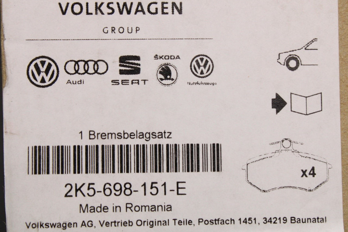 VW Caddy 16-20 T-Roc Up Skoda Karoq brake pads (front) 2K5698151E