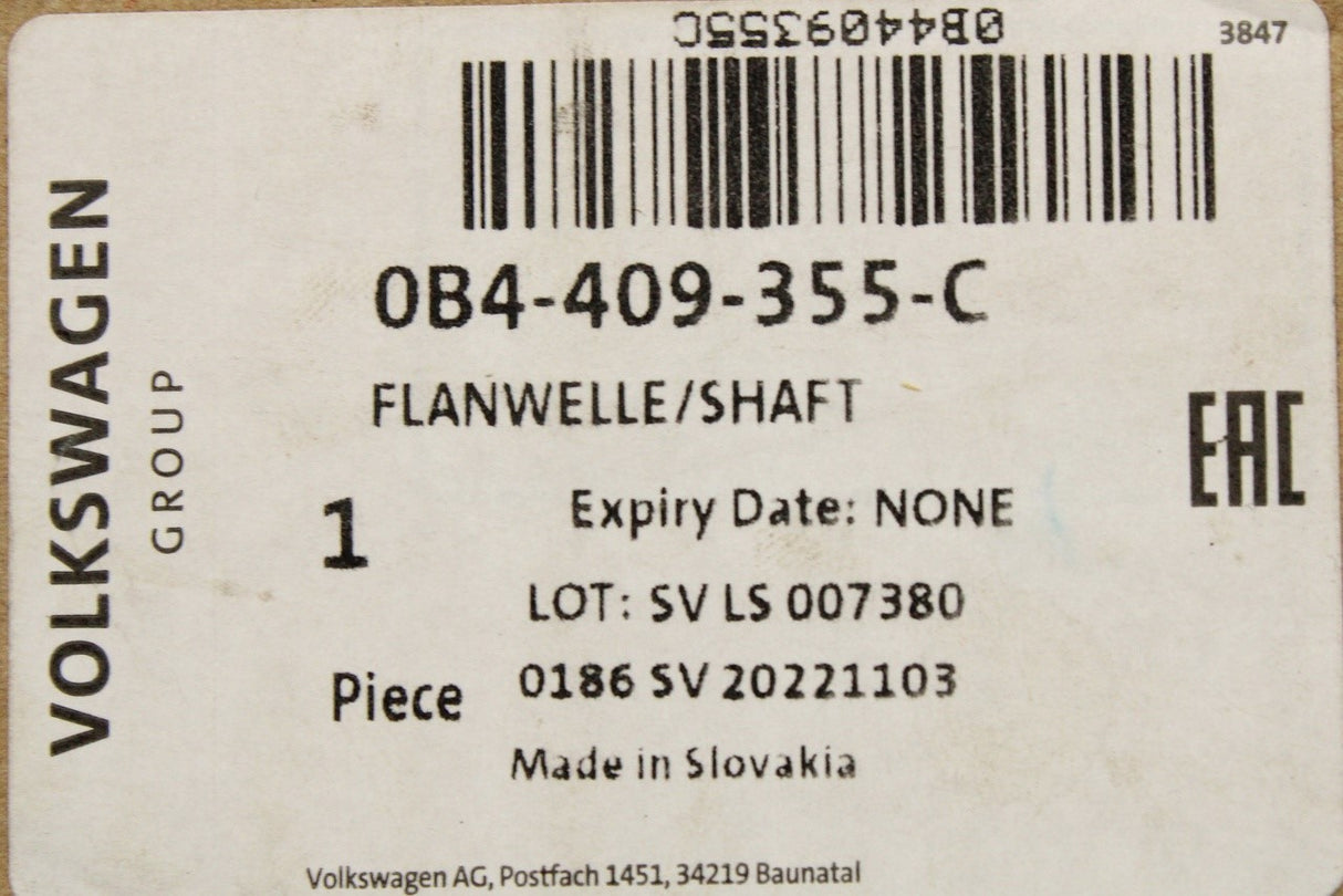 Audi A4 A6 Q5 RS4 2008-on gearbox output shaft (front left) 0B4409355C