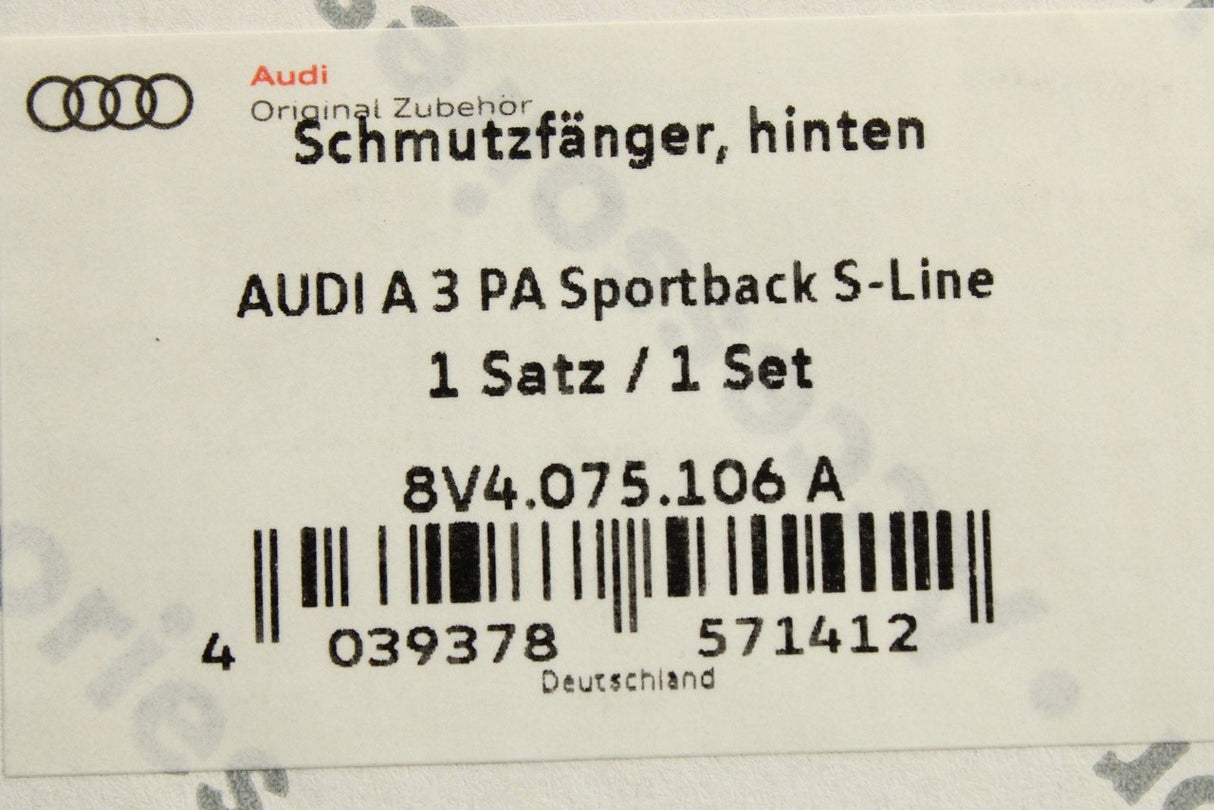 Audi A3 8V Sportback S-line 2017-2020 mud flaps (rear) 8V4075106A