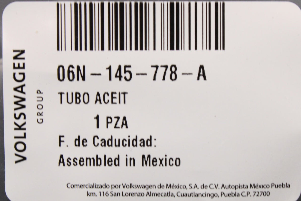 Audi Q5 2017-on 2.0 TFSI turbo oil feed pipe 06N145778A