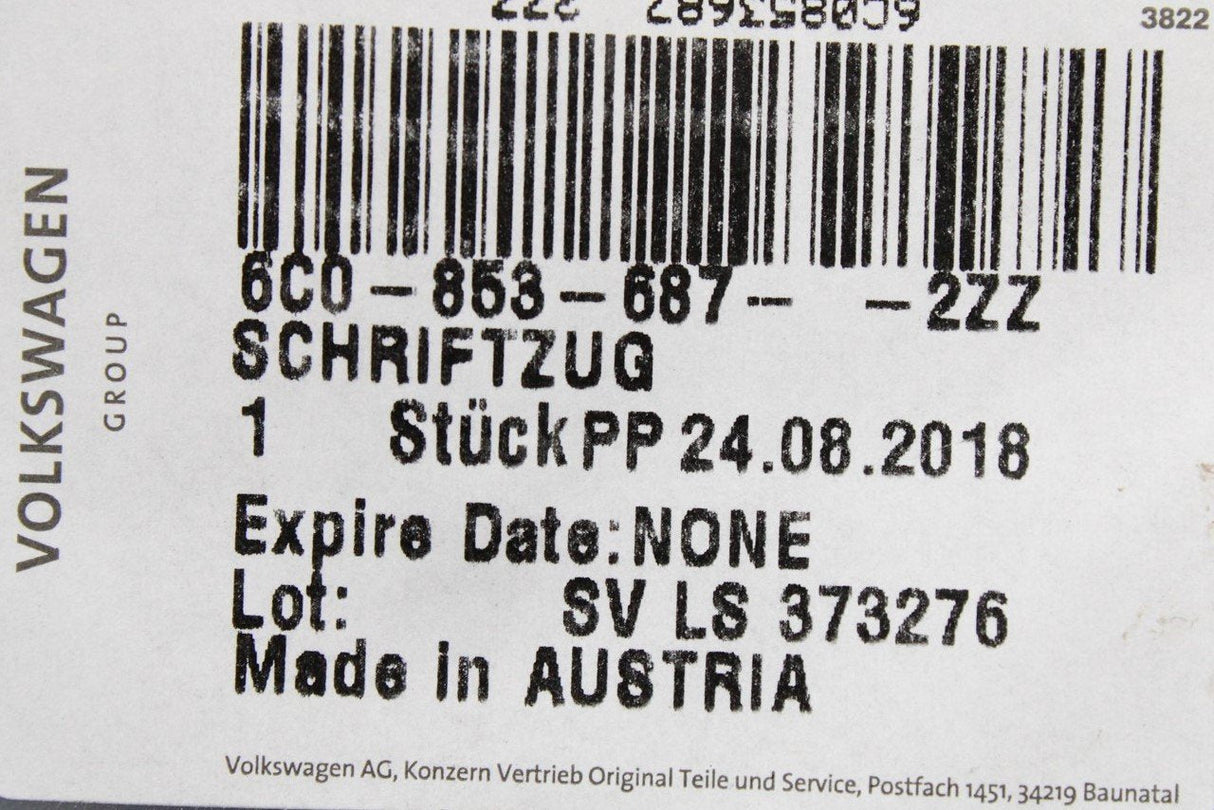 VW Polo 6C 2015-2018 rear lettering badge chrome 6C0853687 2ZZ