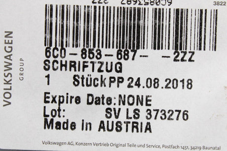VW Polo 6C 2015-2018 rear lettering badge chrome 6C0853687 2ZZ