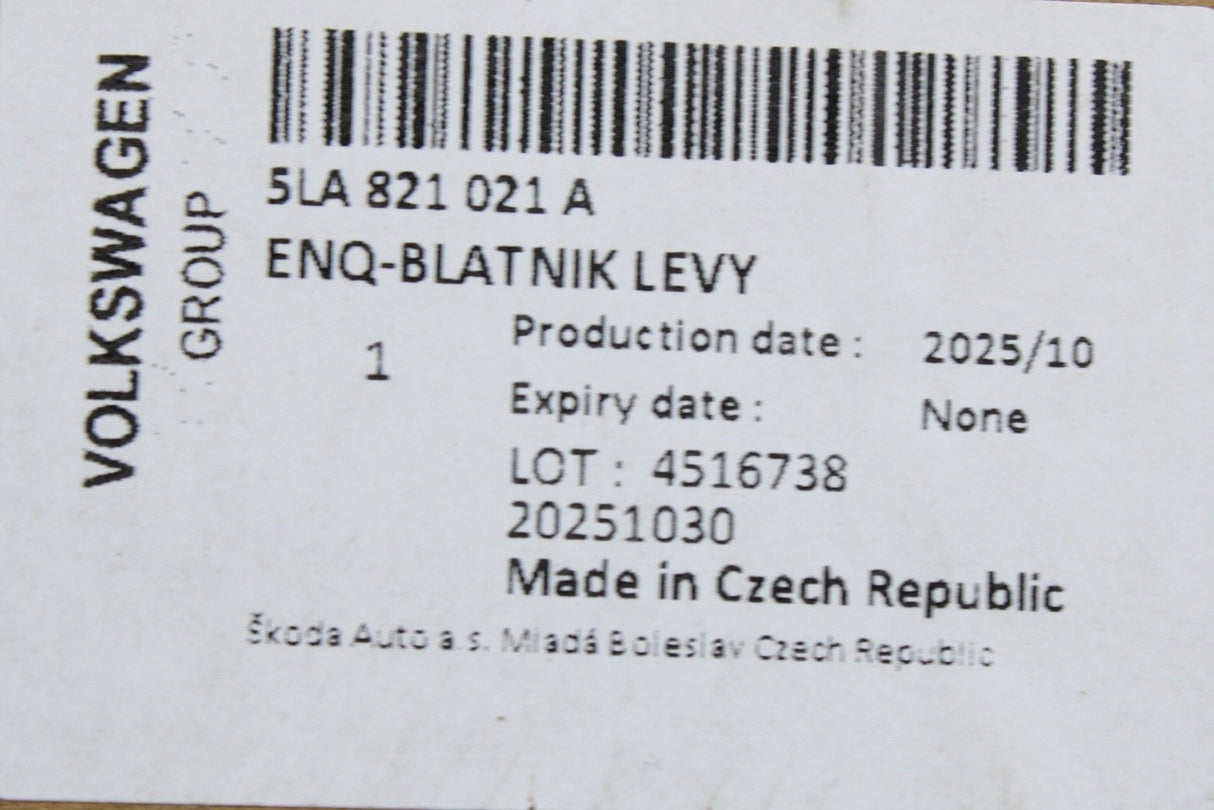 Skoda Enyaq Elroq 2021-on front wing panel (left) 5LA821021A