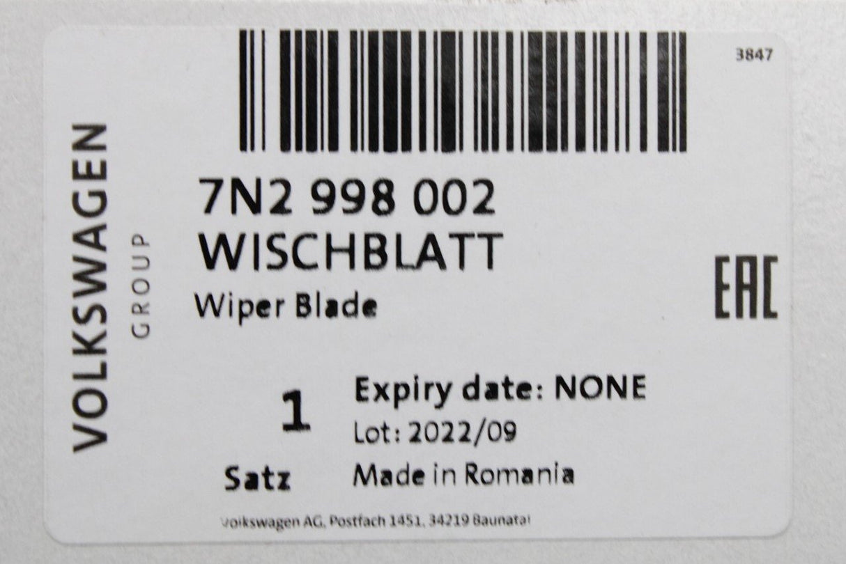 VW Sharan 2011-20 SEAT Alhambra front wiper blade set (RHD) 7N2998002