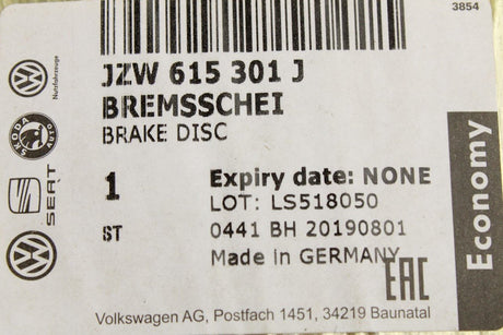 VW Golf MK5 MK6 MK7 Leon Octavia Front brake discs 288x25 JZW615301J