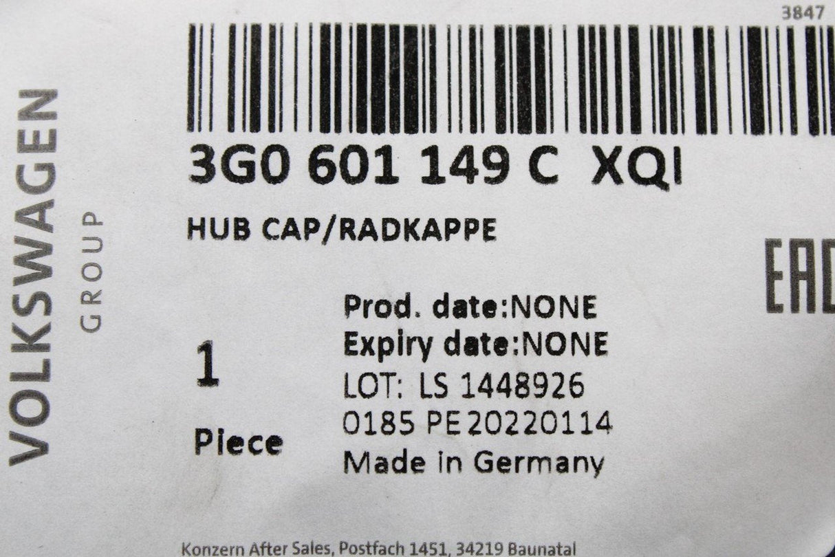 VW Golf MK7.5 Passat B8 Tiguan Touran wheel centre cap 3G0601149C XQI