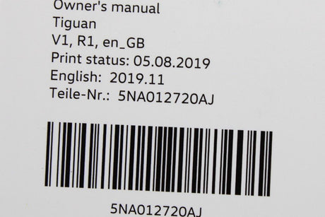 VW Tiguan 19-20 Owners manual edition 11.2019 (48/19-24/20) 5NA012720AJ