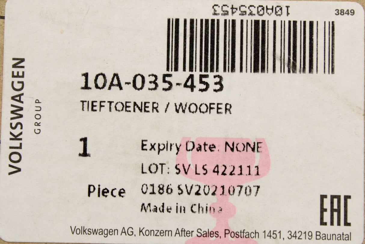VW ID.3 20-on CUPRA Born 22-on door bass speaker (front) 10A035453