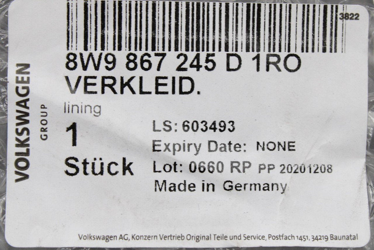 Audi A4 B9 estate 2016-Onward D pillar trim grey (left) 8W9867245D 1RO