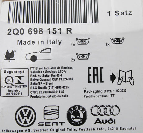 VW T-Cross Audi A1 brake pads for 276x24mm discs (front) 2Q0698151R