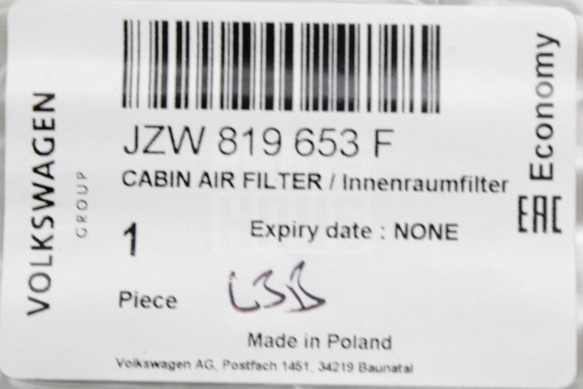 VW Polo 6R 6C Skoda Fabia SEAT Ibiza pollen filter element JZW819653F