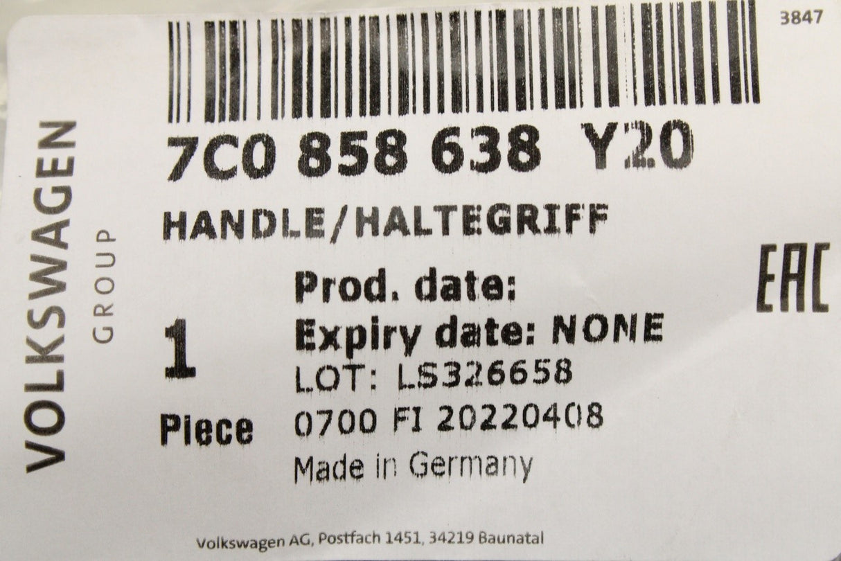 VW Crafter 2017-on a-pillar grab handle (right) 7C0858638 Y20