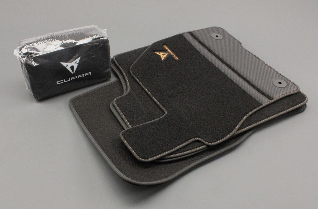 CUPRA Formentor 2021-on front & rear carbon effect floor mats with safety kit 5FH093990F