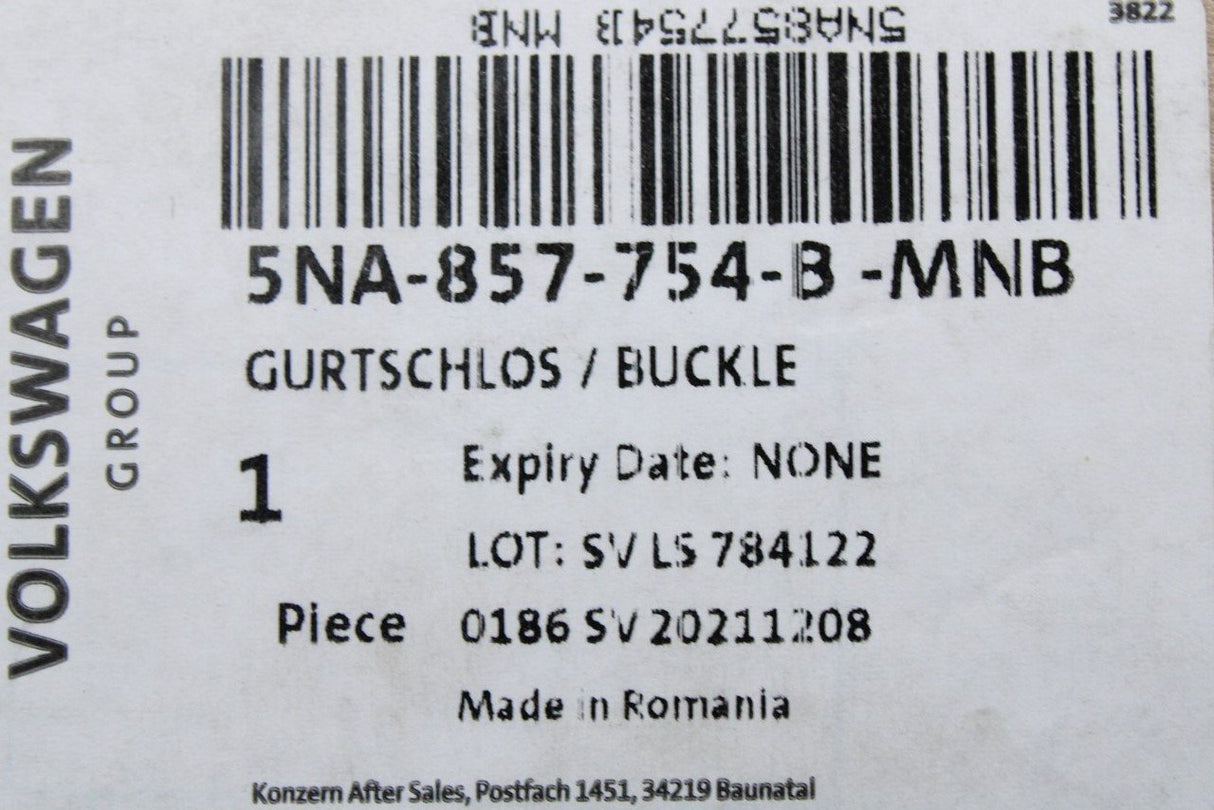 VW Tiguan 16-on Audi Q3 RSQ3 rear seat belt buckle (left) 5NA857753B MNB