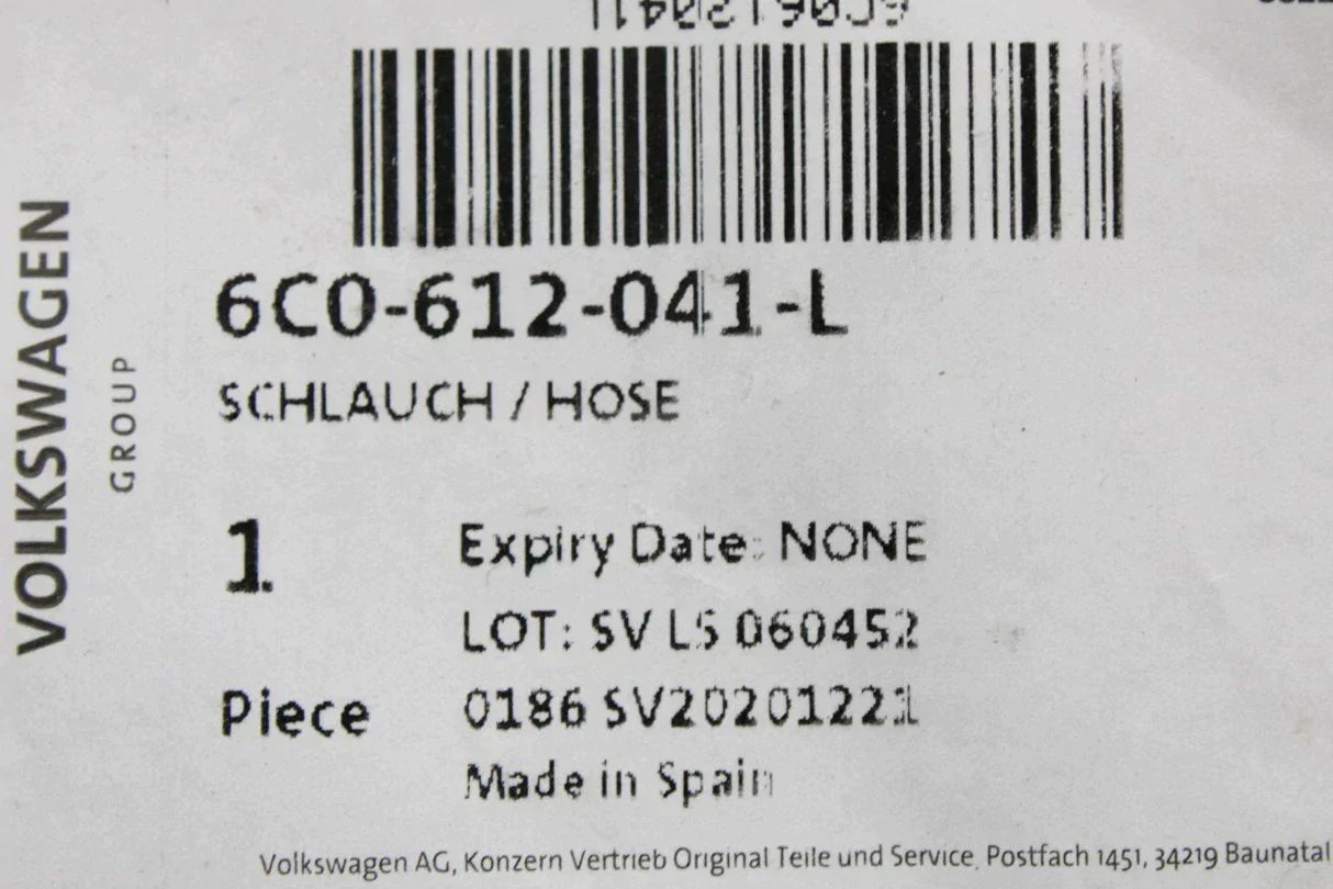 VW Polo 6C Audi A1 Fabia Ibiza brake servo vacuum hose 6C0612041L