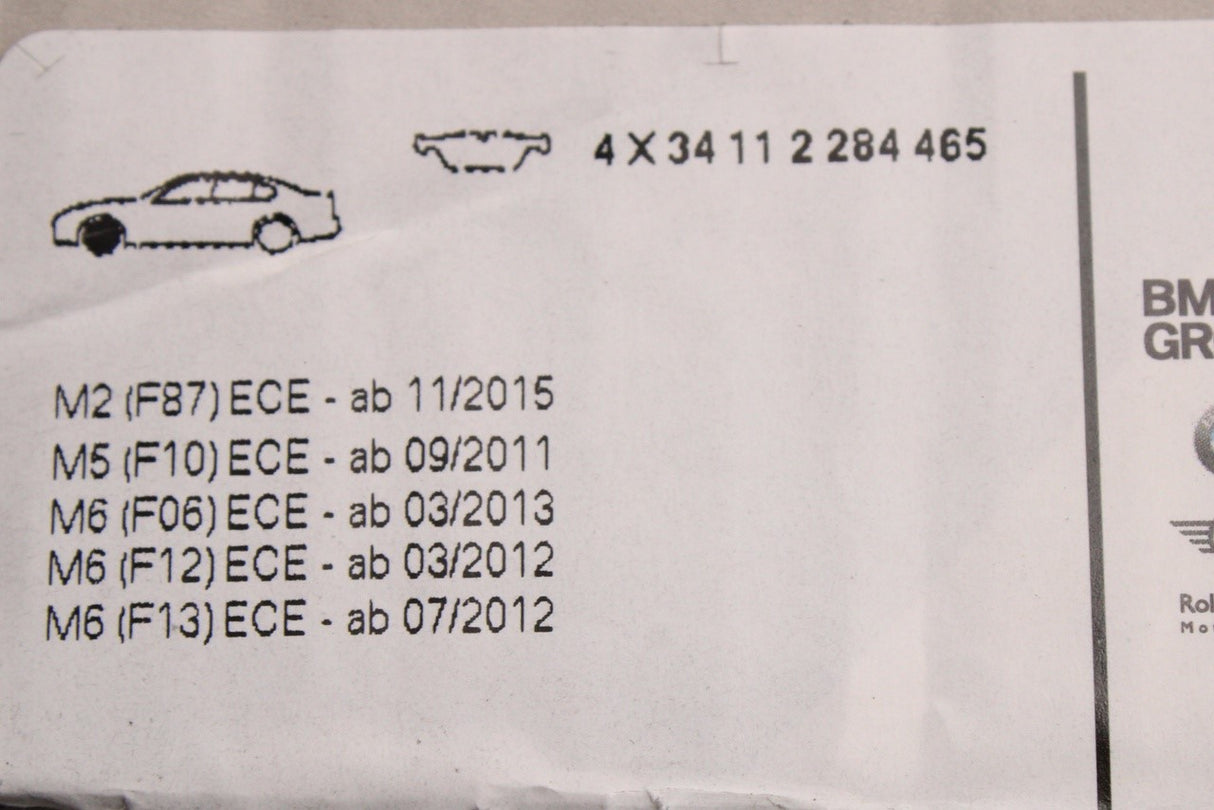 BMW F87 M2 F10 M5 F06 F12 F13 M6 sport brake pads (front) 34112284465