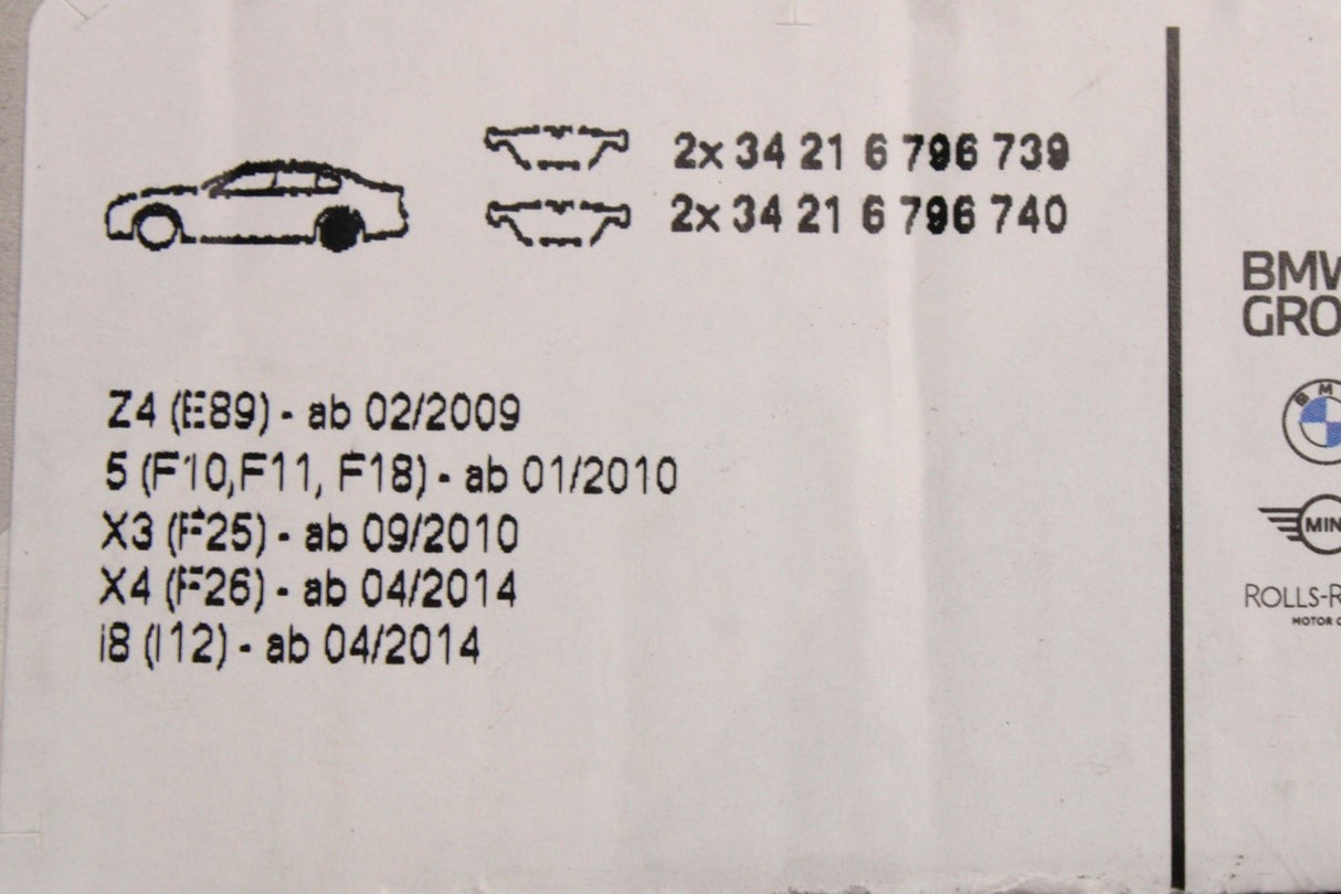 BMW i8 2013-2020 Z4 E89 X3 F25 X4 F26 brake pads kit (rear) 34216796741
